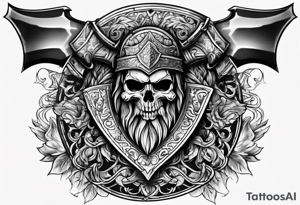 Valhalla sword shield axe tattoo idea