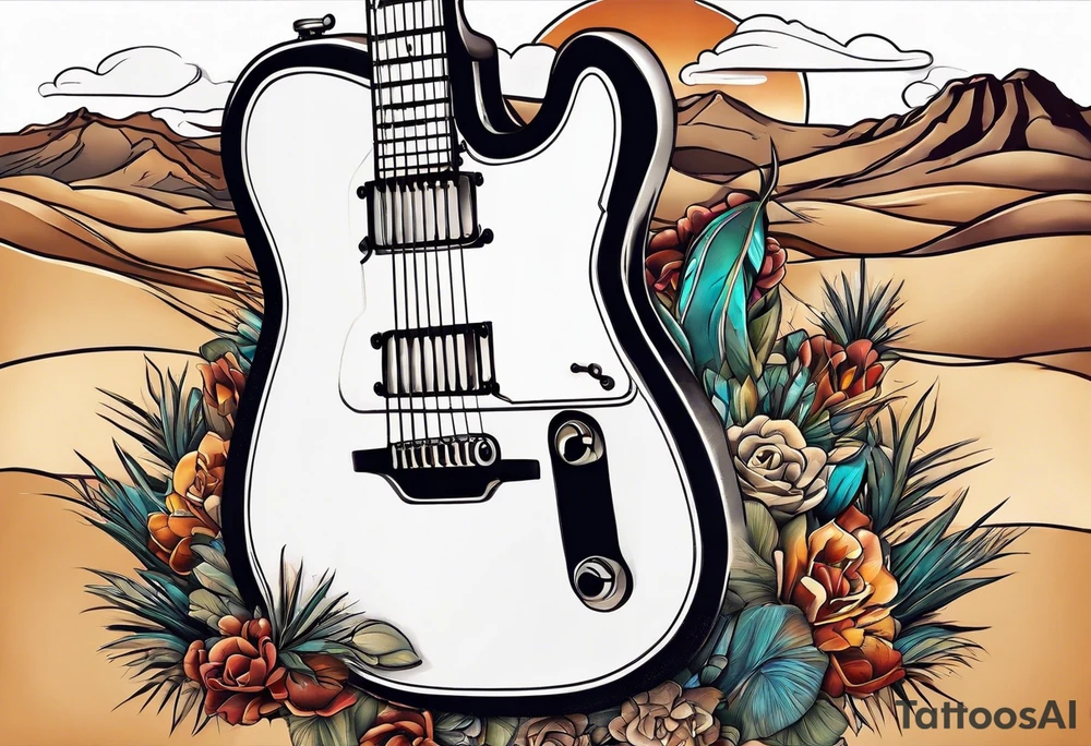 Desert scape. Guitar playing. tattoo idea