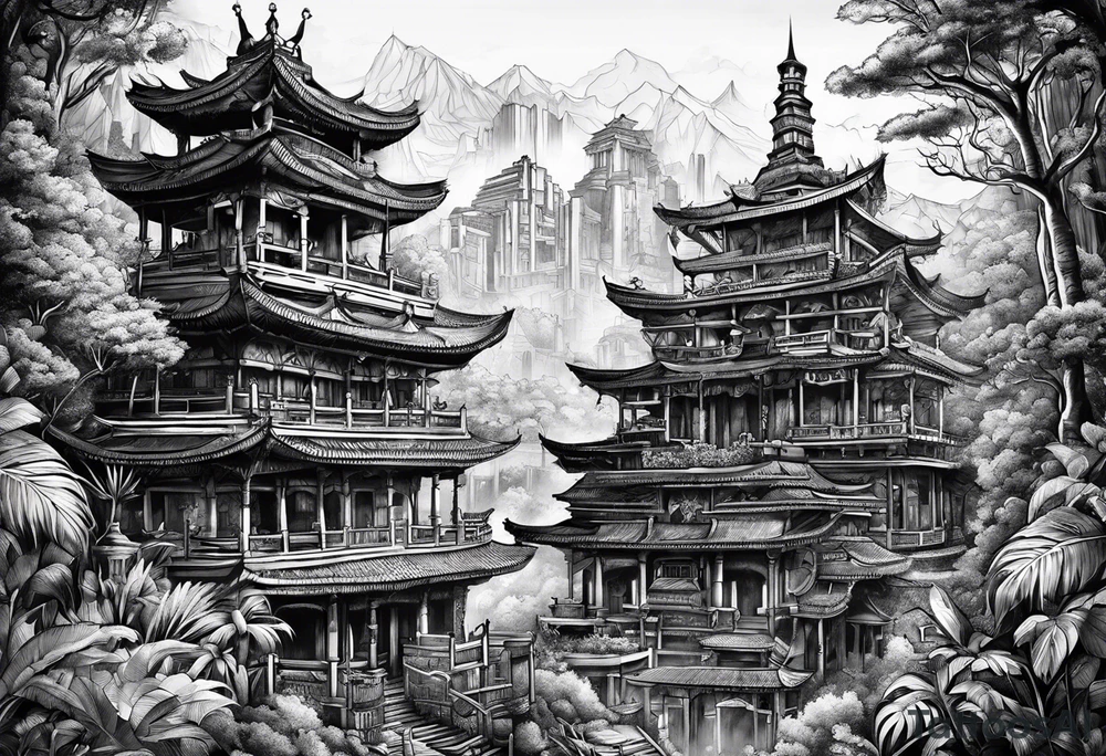 Lost city with new life tattoo idea