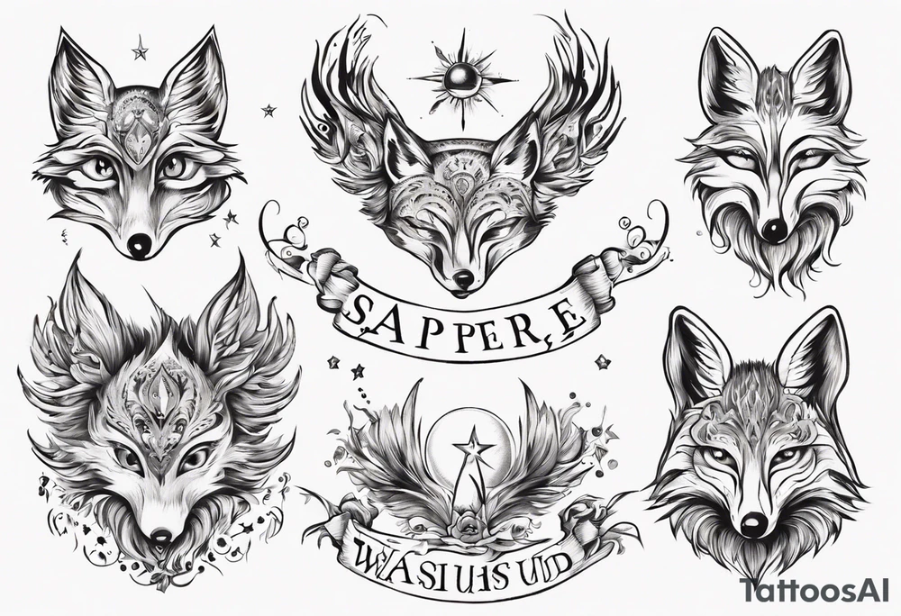 Wasser Eule Sonne Fuchs der Schriftzug : "Sapere Aude" und Sternzeichen Wasserman tattoo idea