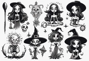 a Tim Burton-style witch necromancer tattoo idea