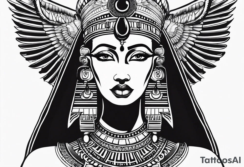 black and white Egyptian goddess Isis tattoo idea