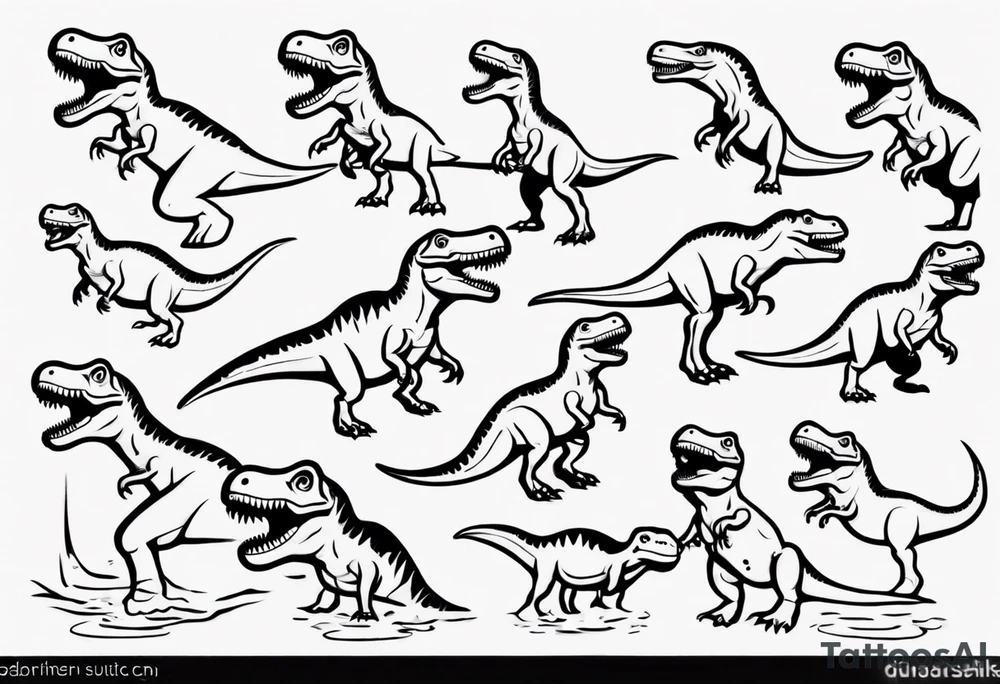 happy t rex outline in a pool tattoo idea