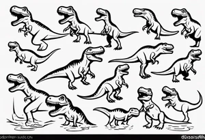 happy t rex outline in a pool tattoo idea