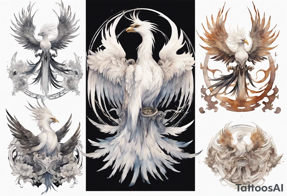 a white phoenix wearing iron halo, perched on a throne tattoo idea a white phoenix wearing iron halo, perched on a throne tattoo idea