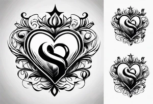 Simple Heart with the letter s and the letter m inside tattoo idea