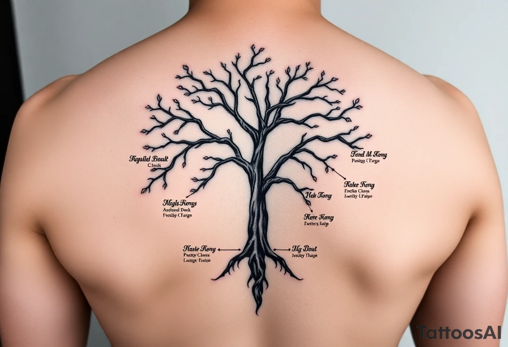Family tree of 8 with names for woman tattoo idea