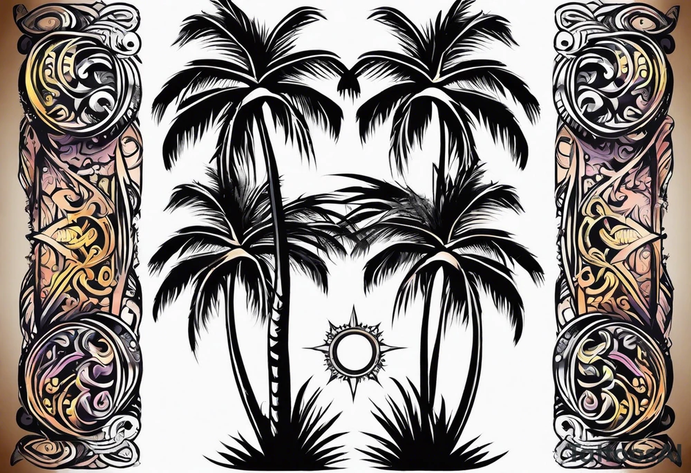 palm tree sleeve tattoo idea