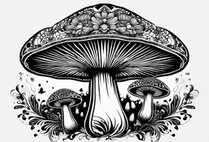 Shaggy cap mushroom dripping ink off cap mandala henna black tattoo design tattoo idea