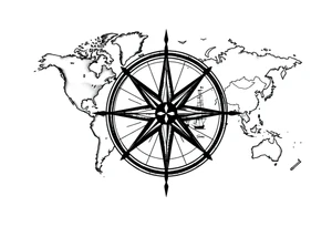 antique compass rose overlaid on weathered world map with sailing ships tattoo idea