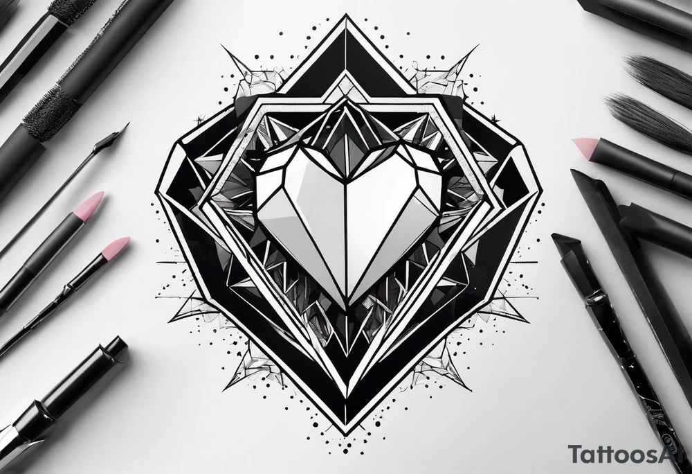 heart diamond black hexagon with spikes on top and destroyed tattoo idea