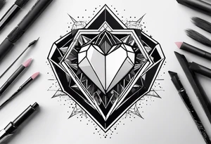 heart diamond black hexagon with spikes on top and destroyed tattoo idea