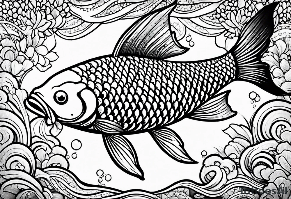Koi fish with tribal background tattoo idea