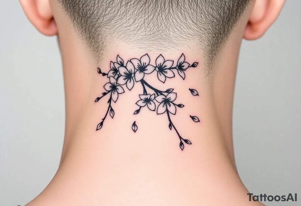 delicate cherry blossoms swirling in spring breeze with petals tattoo idea