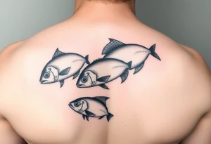 Two to three ocean fish swimming with shadows up my knee tattoo idea