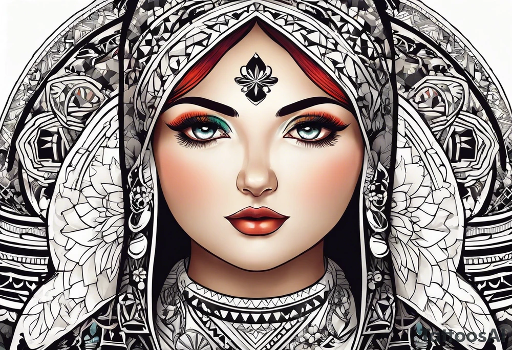 Matryoshka with geometric with large pattern around it tattoo idea