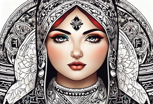 Matryoshka with geometric with large pattern around it tattoo idea
