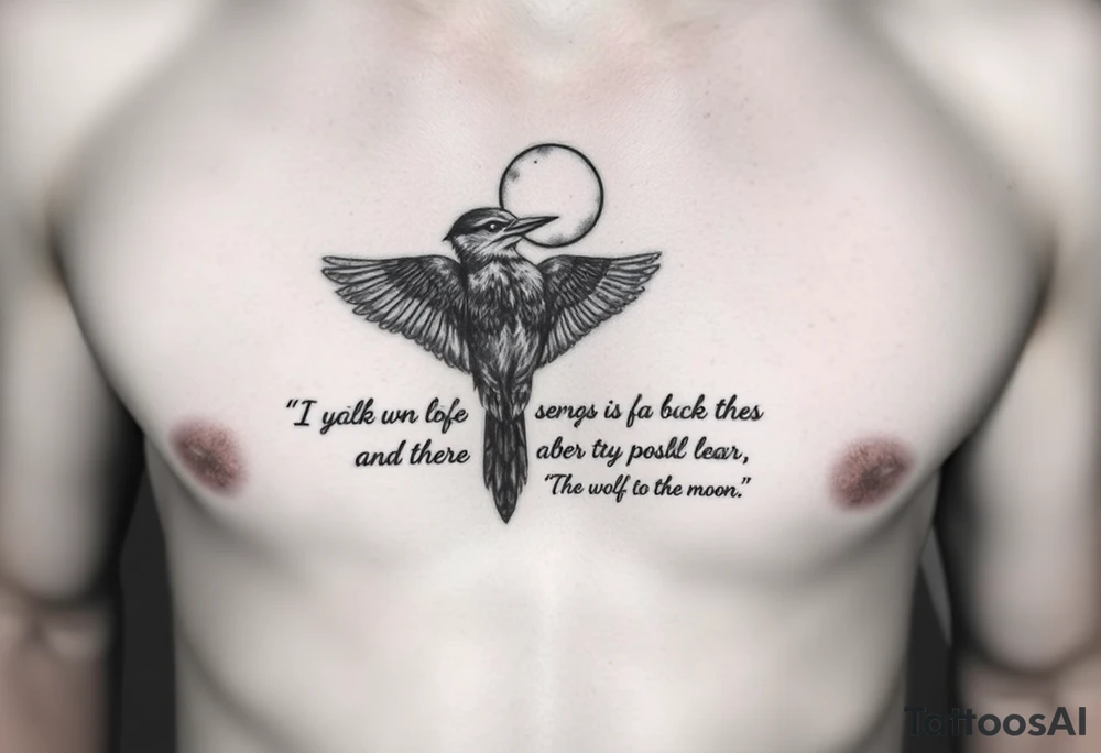 “"If only, if only," the woodpecker sighs,

The bark on the tree was as soft as the sky.

As the wolf waits below, so hungry and lonely,

He cries to the moon, "If only, if only."” 
written as a tattoo on rib cage tattoo idea