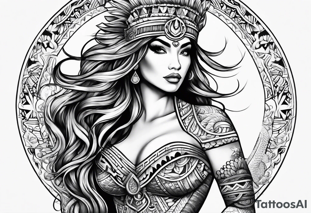 mermaid aztec full body tattoo idea