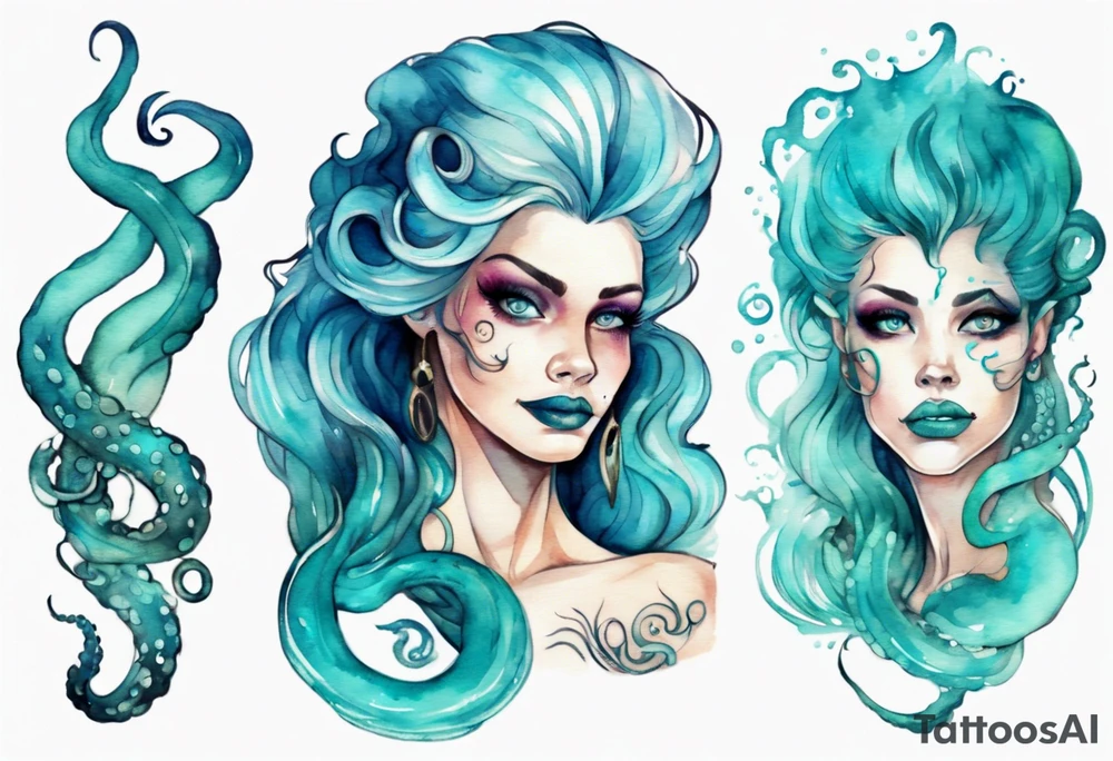 Ursula but young and beautiful, with turquoise tentacles tattoo idea