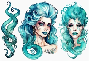 Ursula but young and beautiful, with turquoise tentacles tattoo idea