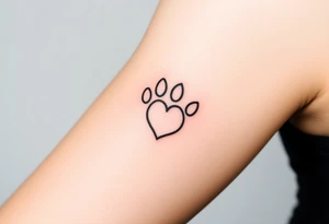 A simple black-line paw print forming a heart, with clean, thin strokes for a timeless and elegant minimalist design tattoo idea