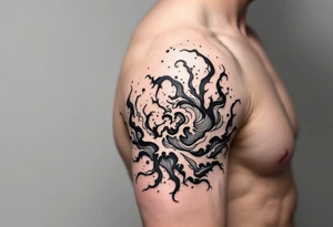 Fine line powerful ocean half sleeve with some shading tattoo idea