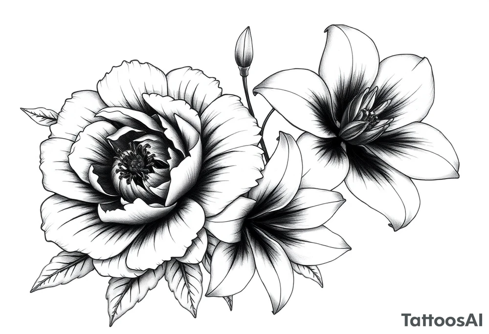 peonies and lilies combination tattoo idea