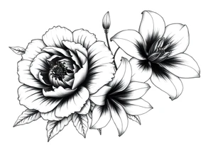 peonies and lilies combination tattoo idea