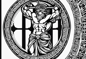 Crucified man inside a circle of Roman numerals with roman numerals on it tattoo idea