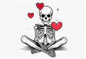 One skeleton with eyes in the shape of hearts, one skeleton sitting tattoo idea