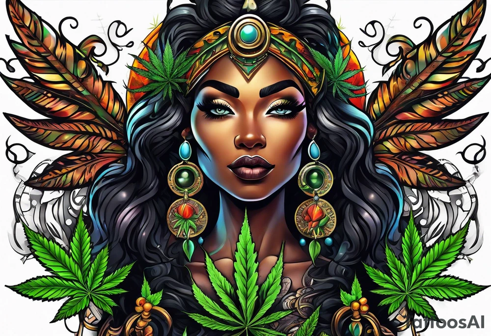 Black Goddess of marijuana tattoo idea