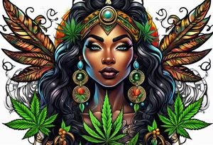 Black Goddess of marijuana tattoo idea