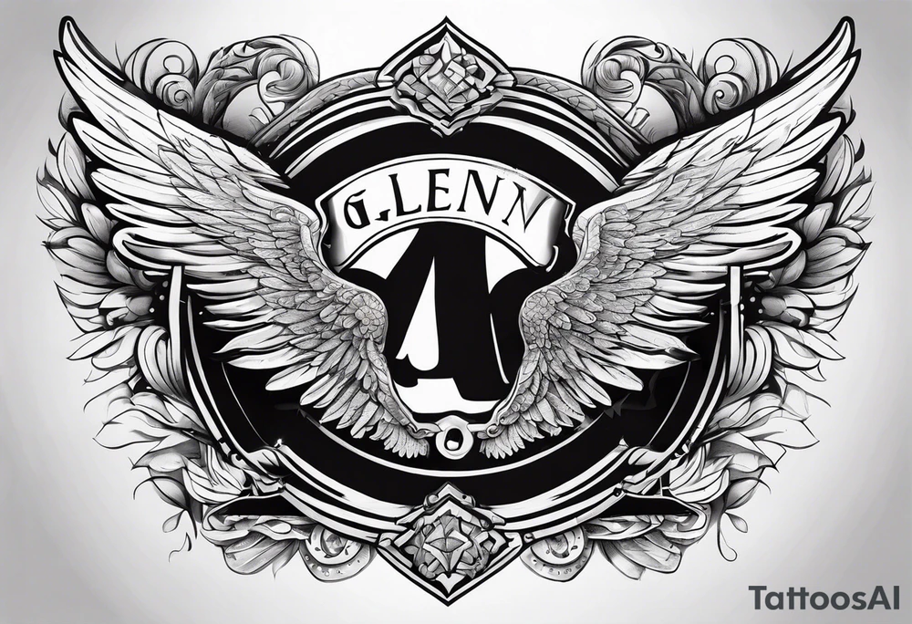 The word Glenn on a banner with angel Wings tattoo idea