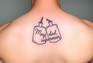 in pencil led draw "Marine soilder, my dad, my superman" inside military dogtags tattoo idea