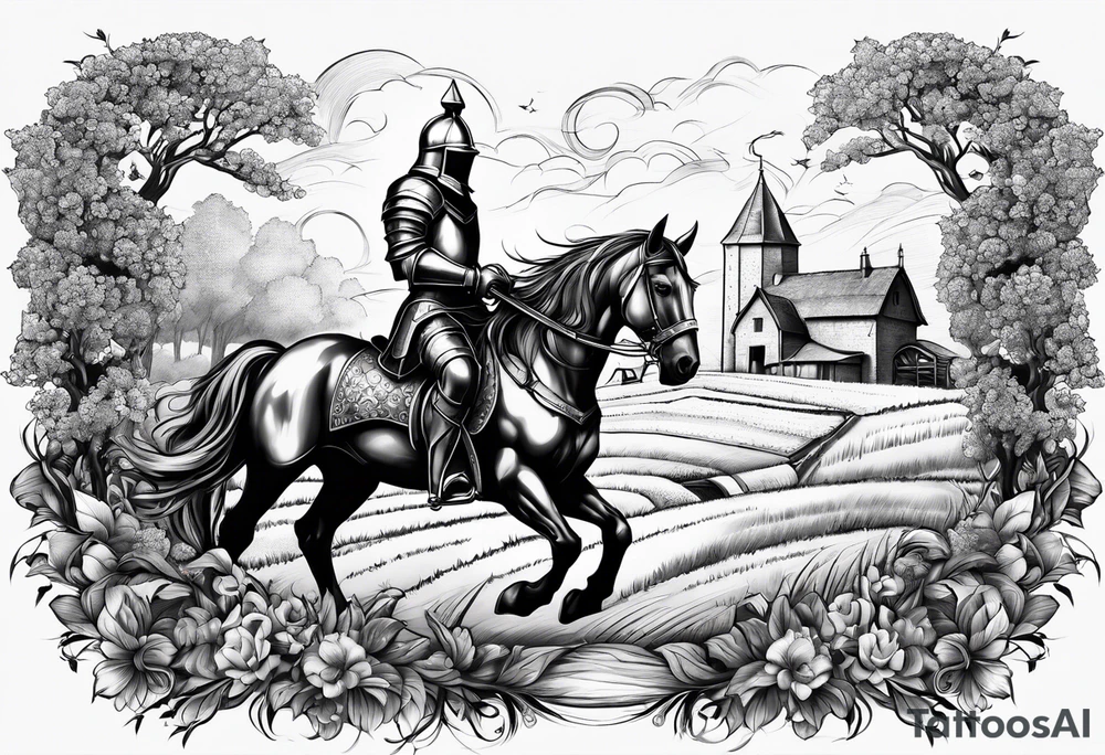 a knight living on a farm with horses in the netherlands tattoo idea