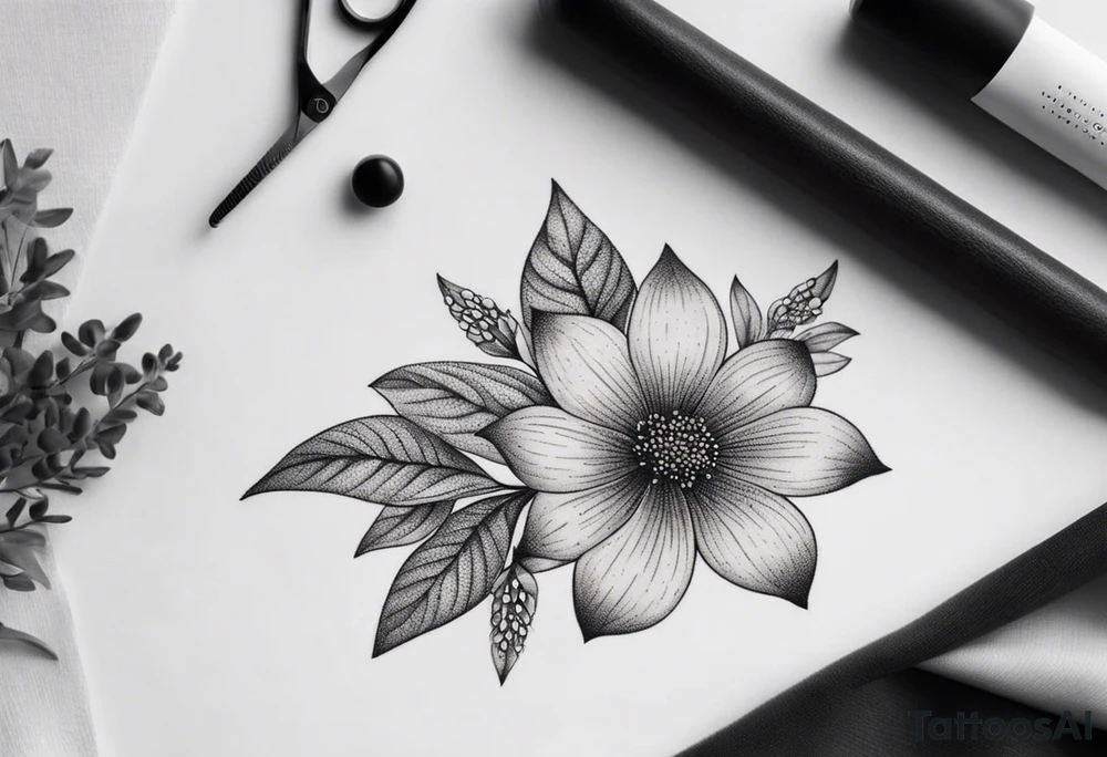 Design a minimalist tattoo featuring a combination of small flowers and leaves, arranged in a graceful, flowing pattern tattoo idea