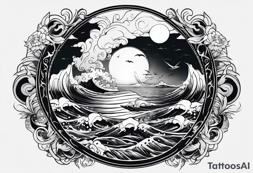 I want a tattoo of the ocean in circle which is choatic tattoo idea