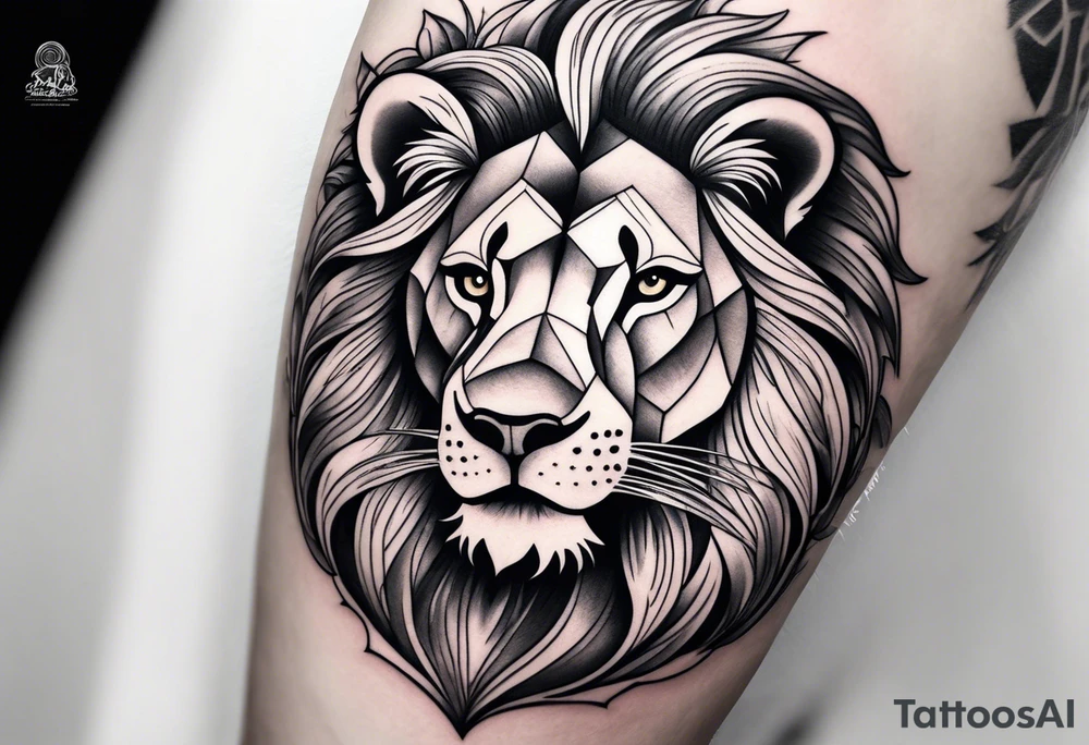 shoulder sleeve with lion and cub, landscape background tattoo idea