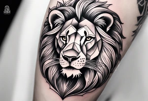 shoulder sleeve with lion and cub, landscape background tattoo idea