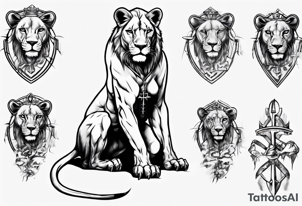 Lioness standing next to a Templar tattoo idea