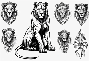 Lioness standing next to a Templar tattoo idea