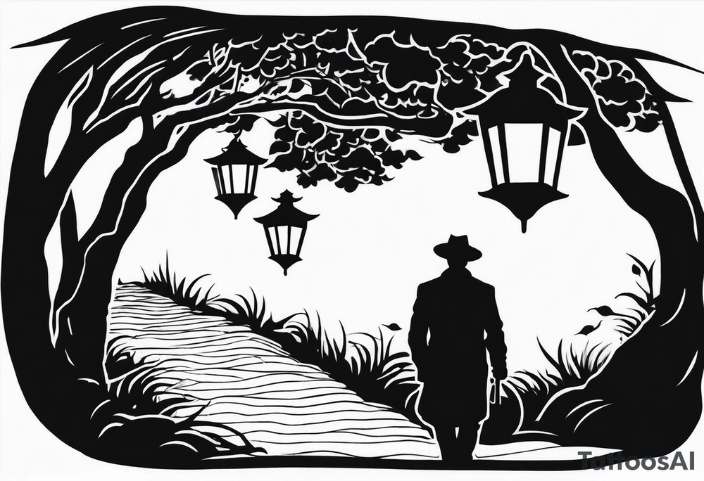 shadow of a man walking into a lantern tattoo idea