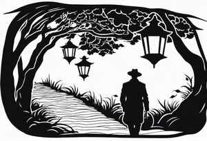shadow of a man walking into a lantern tattoo idea