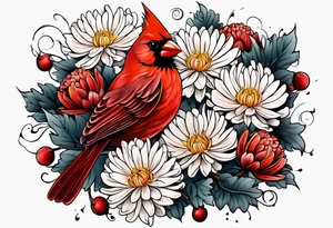 Chrysanthemum and cardinal tattoo idea