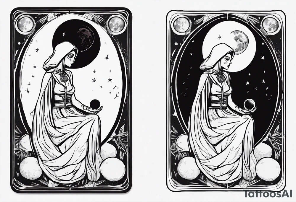 High priestess as a skeleton with moon tarot card tattoo idea