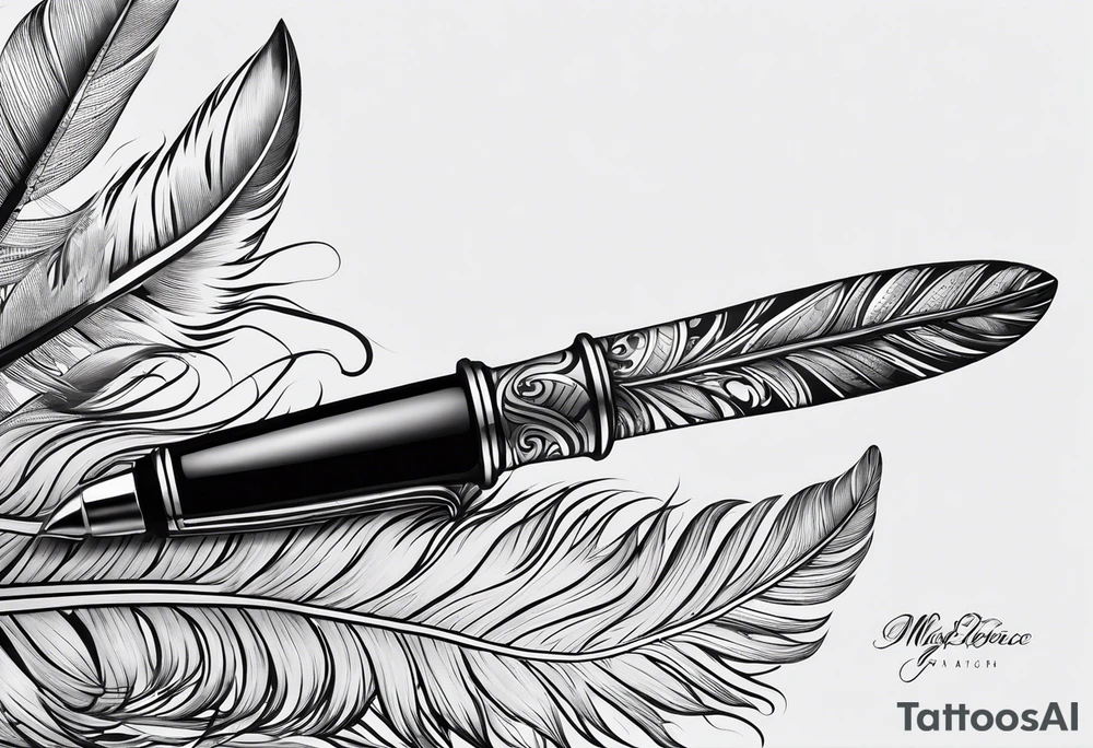 pen wrapped in feather tattoo idea