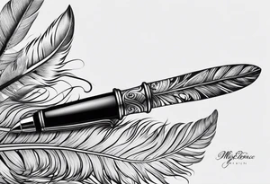 pen wrapped in feather tattoo idea