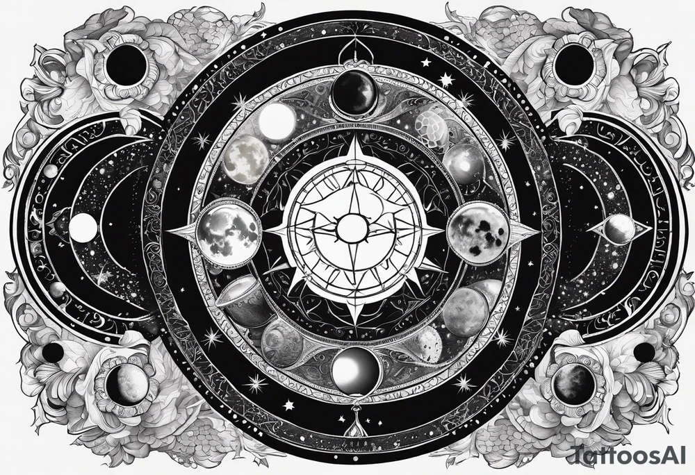 Astrology, Cancer, Natal Chart, symbolic, vision, yin yang, the moon, the sun, Uranus, Pluto, spiritual third eye, mystical armband tattoo idea