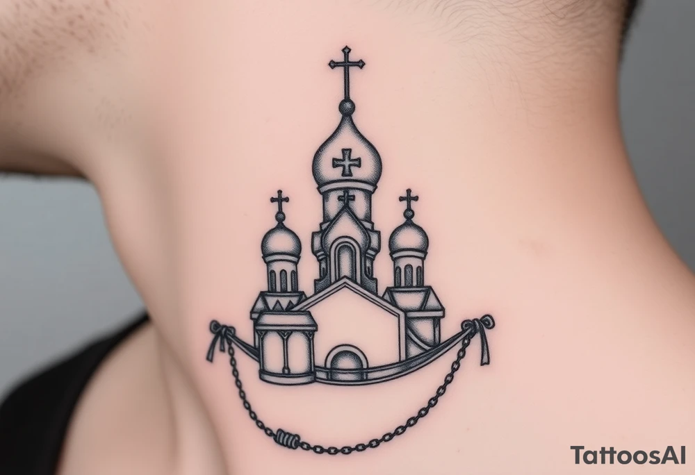 russian orthodox thurible chains with incense burning outside a russian orthodox domes church tattoo idea